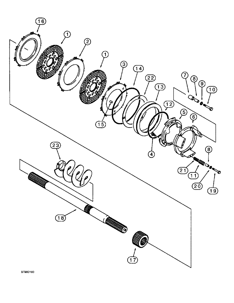 Схема запчастей Case 580SL - (7-03A) - 114367A4 OR 114367A5 REAR DRIVE AXLE, DIFFERENTIAL BRAKE (07) - BRAKES