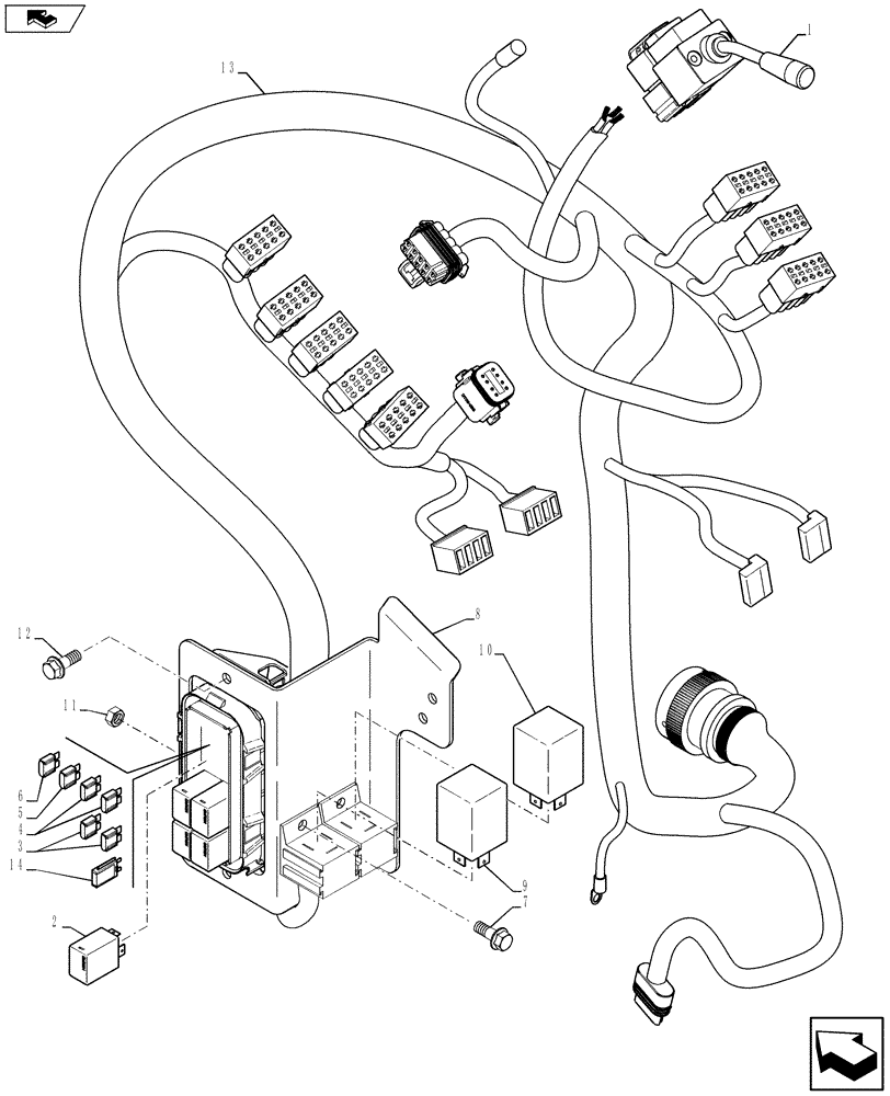 Схема запчастей Case 590SN - (55.512.25[02]) - VAR - 423060, 423061, 423062 - HARNESS - FRONT CONSOLE, POWERSHIFT TRANSMISSION (55) - ELECTRICAL SYSTEMS