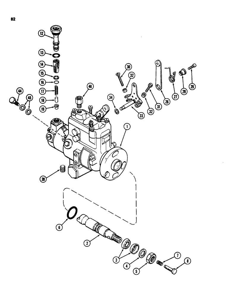 Схема запчастей Case 580SD - (082) - INJECTION PUMP, 207 NATURALLY ASPIRATED DIESEL ENGINE, PRIOR TO ENGINE SERIAL NUMBER 4310019 (03) - FUEL SYSTEM