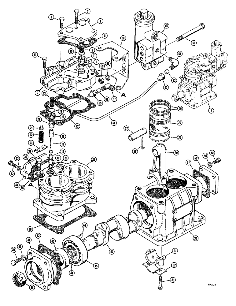 Схема запчастей Case 680CK - (106) - BRAKE SYSTEM, L14814 AIR COMPRESSOR (33) - BRAKES & CONTROLS