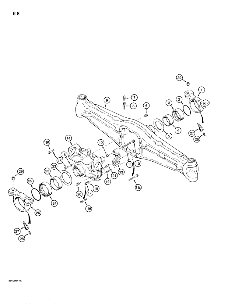 Схема запчастей Case 780D - (6-08) - FOUR WHEEL DRIVE FRONT AXLE, CARRIER AND SUPPORTS (06) - POWER TRAIN