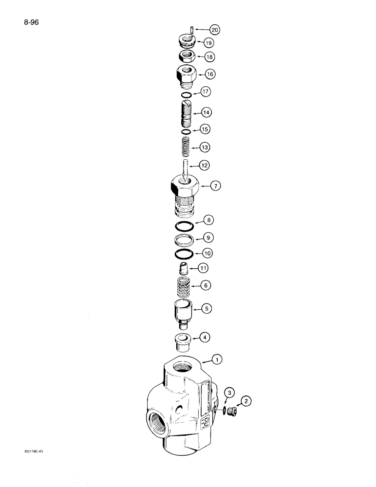 Схема запчастей Case 780D - (8-096) - BACKHOE RELIEF VALVE (08) - HYDRAULICS