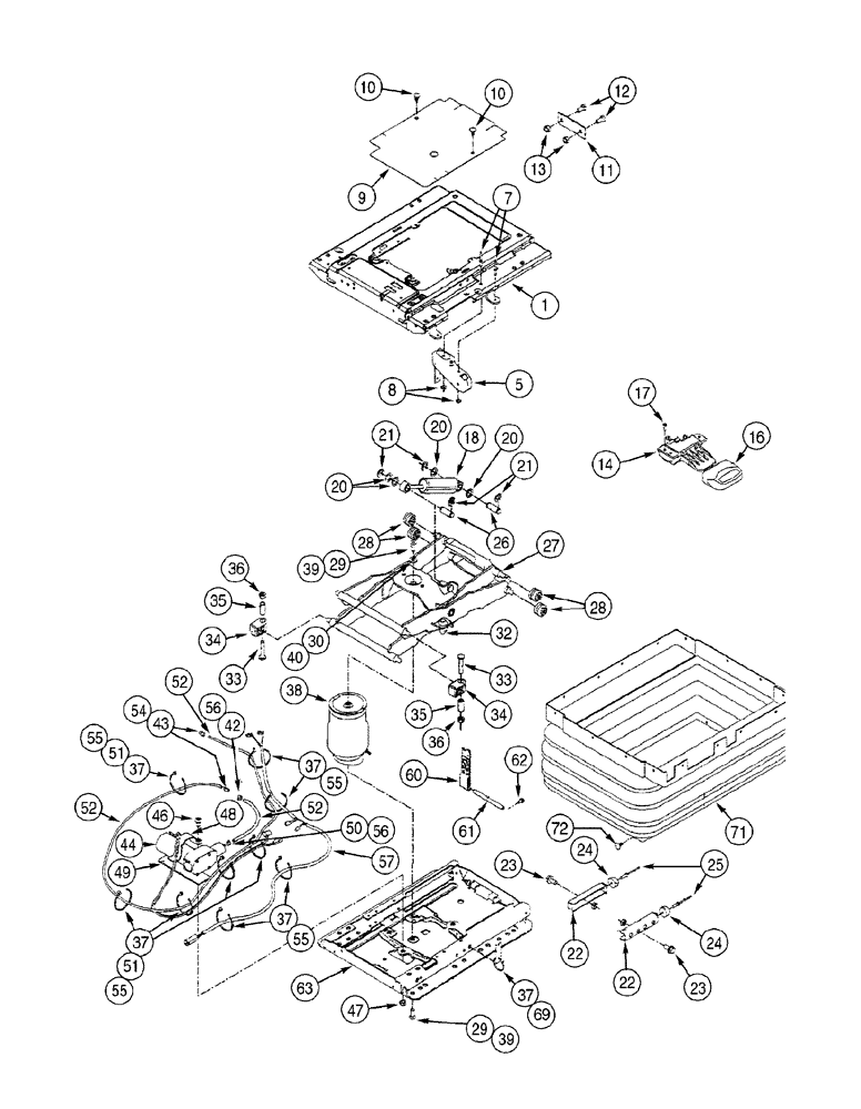 Схема запчастей Case 885 - (09-122[01]) - SEAT ASSEMBLY - LOWER SEAT ASSEMBLY (OPTIONAL) (09) - CHASSIS/ATTACHMENTS