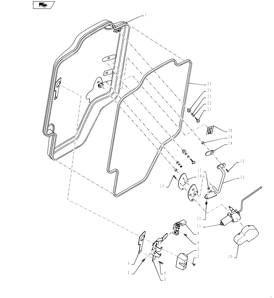 Схема запчастей Case SR220 - (90.154.AA[02]) - GLASS DOOR ASSY, INTERNAL COMPONENTS (01-FEB-2013 & PRIOR) (90) - PLATFORM, CAB, BODYWORK AND DECALS