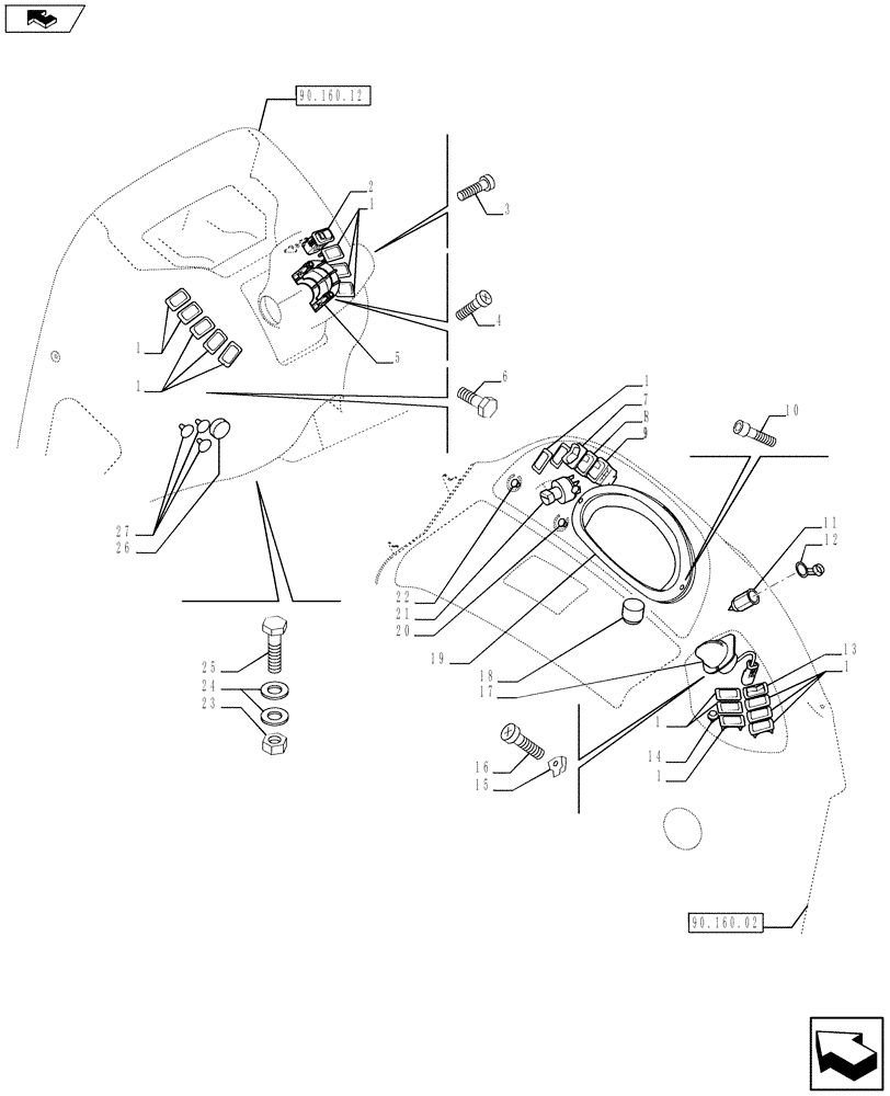 Схема запчастей Case 590SN - (55.512.0502) - SIDE PANEL, INSTRUMENT CLUSTER, SWITCH, S AND H TYPE TRANSMISSION (55) - ELECTRICAL SYSTEMS