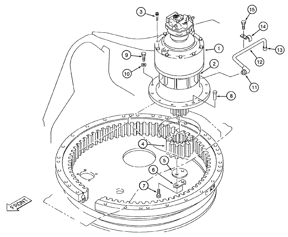 Схема запчастей Case 9050B - (8-166) - SWING DRIVE ASSEMBLY AND MOUNTING (08) - HYDRAULICS