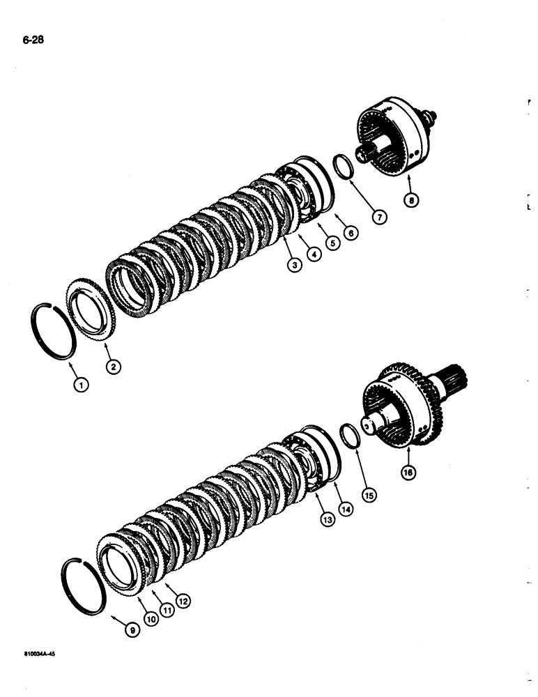 Схема запчастей Case 680L - (6-28) - TRANSMISSION LOW AND FORWARD CLUTCH ASSEMBLIES, TWO WHEEL AND FOUR WHEEL DRIVE MODELS (06) - POWER TRAIN