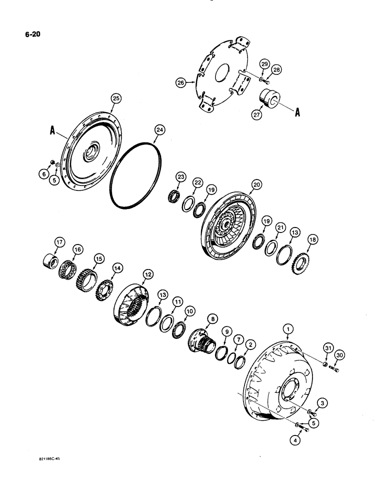 Схема запчастей Case W11B - (6-020) - FUNK TRANSMISSION, TORQUE CONVERTER (06) - POWER TRAIN