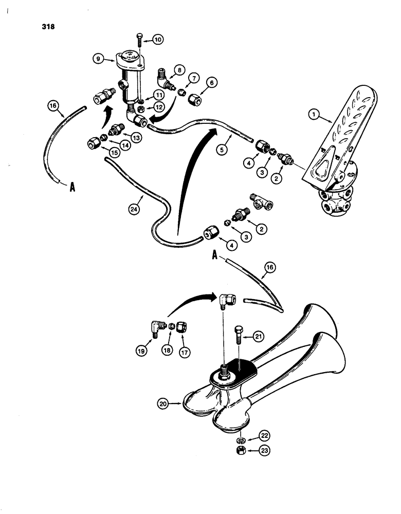 Схема запчастей Case W24C - (318) - AIR SYSTEM, TREADLE TO HORN (07) - BRAKES