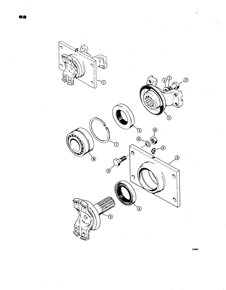 Схема запчастей Case W24B - (092) - FRONT DRIVE SHAFT CENTER BEARING, UNITS WITH RING GEAR DRIVE/BEFORE TRAC SN.9115926 (06) - POWER TRAIN