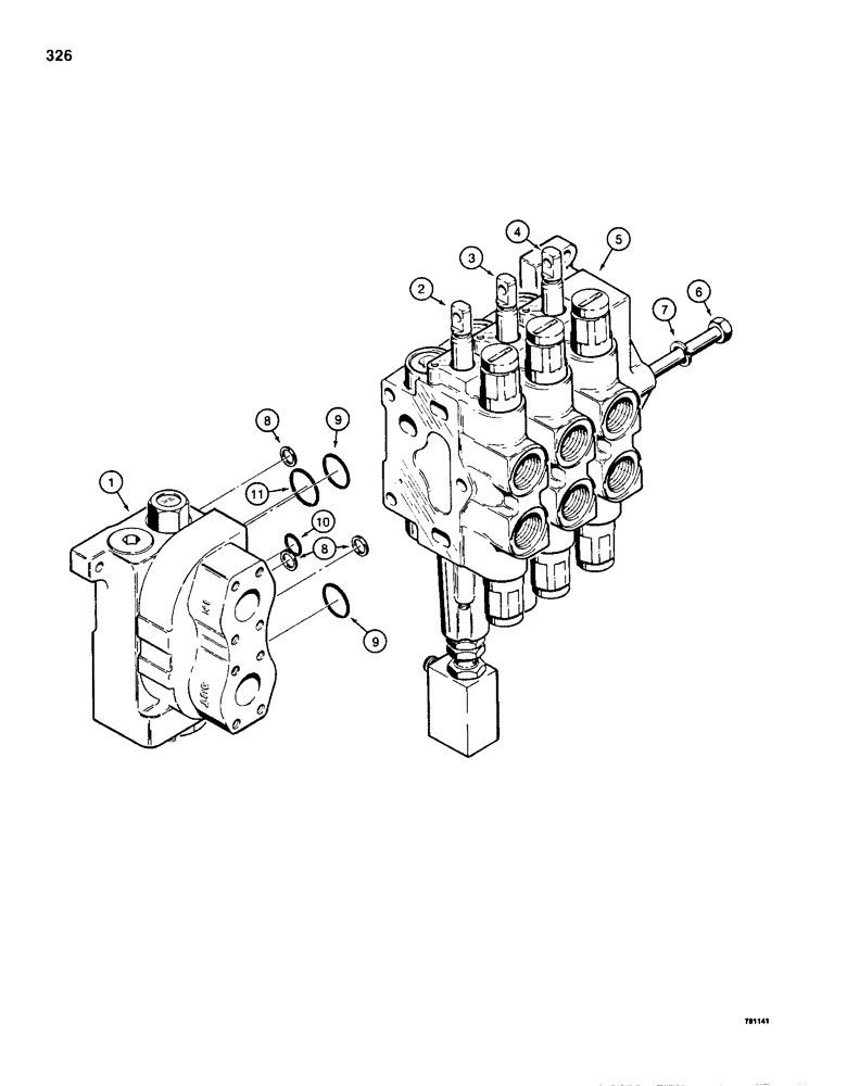 Схема запчастей Case 1150D - (326) - R45491 THREE SPOOL VALVE, LOADER WITH RIPPER OR CLAM BUCKET (08) - HYDRAULICS