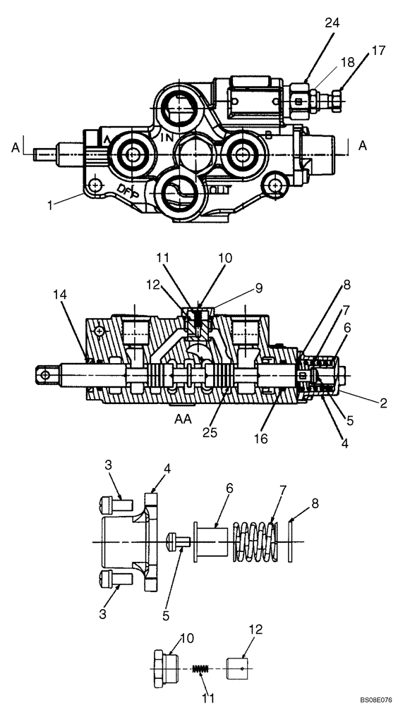 Схема запчастей Case 430 - (08-38) - SECONDARY FRONT AUXILIARY - VALVE ASSY (08) - HYDRAULICS