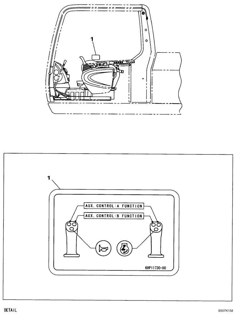 Схема запчастей Case CX130B - (09-57) - DECAL - OPERATORS COMPARTMENT - AUXILIARY CONTROL (09) - CHASSIS/ATTACHMENTS