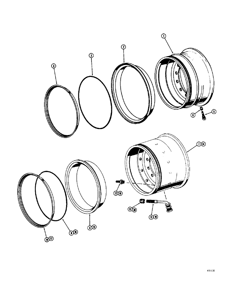 Схема запчастей Case W9C - (192) - DRIVE WHEELS, USED ON MODELS WITH 13.00 X 24 AND 14.00 X 24 TIRES (06) - POWER TRAIN