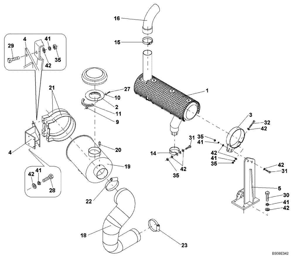 Схема запчастей Case SV208 - (02-08[01]) - ENGINE AIR FILTRATION AND EXHAUST (GROUP 136) (ND138824) (02) - ENGINE