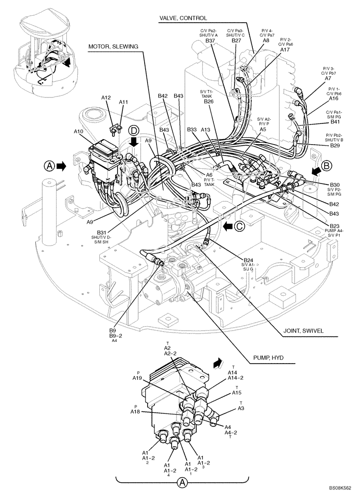 Схема запчастей Case CX27B BTW - (01-038) - CONTROL LINES REMOTE 1 OF 2 (PM62H00010F1, PM64H00048F1) (35) - HYDRAULIC SYSTEMS