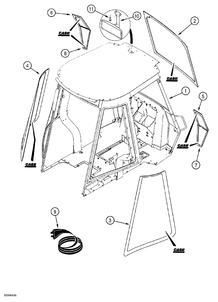 Схема запчастей Case 580SL - (9-112) - ROPS CAB AND GLASS (09) - CHASSIS/ATTACHMENTS