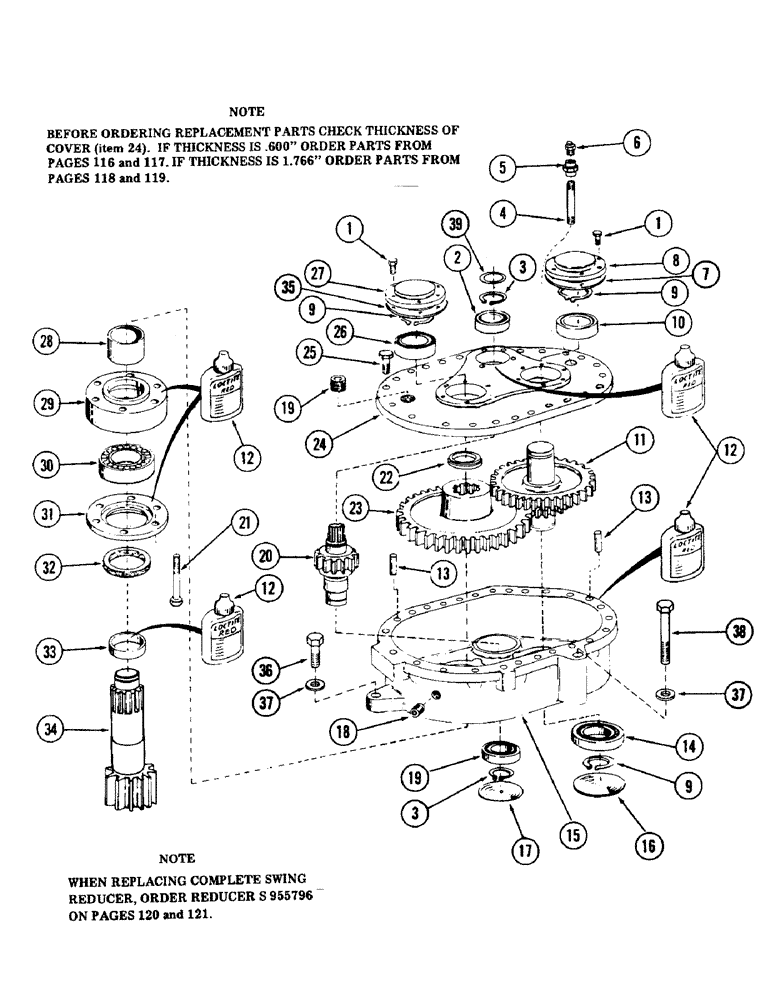 Схема запчастей Case 40 - (118) - SWING REDUCER, (USED ON UNITS WITH PIN 6270716 THRU 6270824) (39) - FRAMES AND BALLASTING