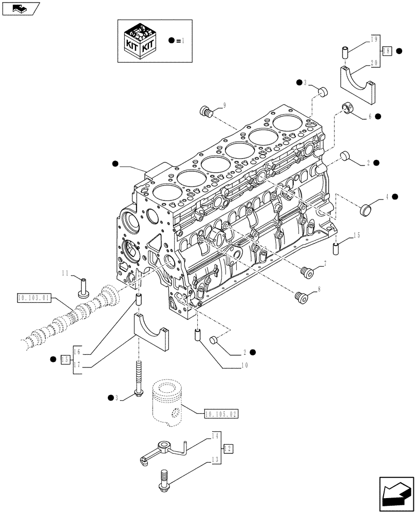 Схема запчастей Case F4HFE613U A005 - (10.001.02) - SHORT BLOCK - CRANKCASE (5801371818 - 504068995) (10) - ENGINE