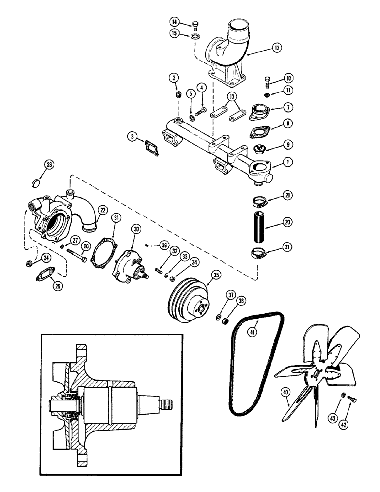 Схема запчастей Case 300C - (010) - WATER PUMP AND ATTACHING PARTS, (336B) DIESEL ENGINE, WITH TURBO-CHARGER (02) - ENGINE