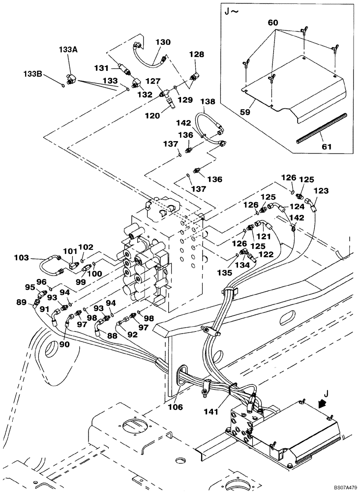 Схема запчастей Case CX210BLR - (08-22) - PILOT CONTROL LINES, CONTROL VALVE - TWO WAY (08) - HYDRAULICS