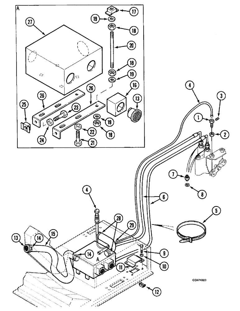 Схема запчастей Case 220B - (9-044) - HEATER AND OIL LINES TO ENGINE, P.I.N. 74441 THROUGH 74597, P.I.N. 03201 AND AFTER (09) - CHASSIS