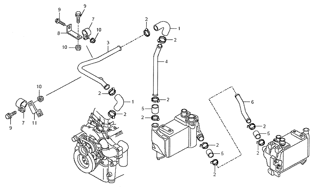 Схема запчастей Case 340B - (04A02030635[001]) - LINES, COOLING - ENGINE / RESERVOIRS (87585051) (01) - ENGINE