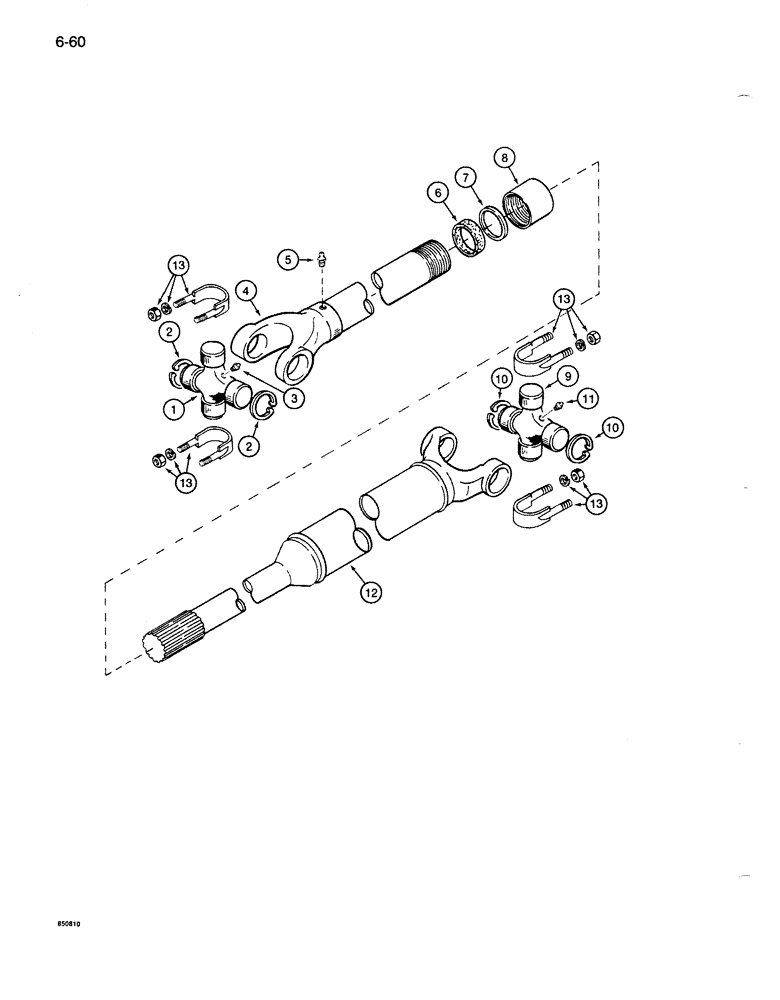 Схема запчастей Case 1085B - (6-060) - DRIVE SHAFT, TRANSMISSION TO FRONT AXLE (06) - POWER TRAIN