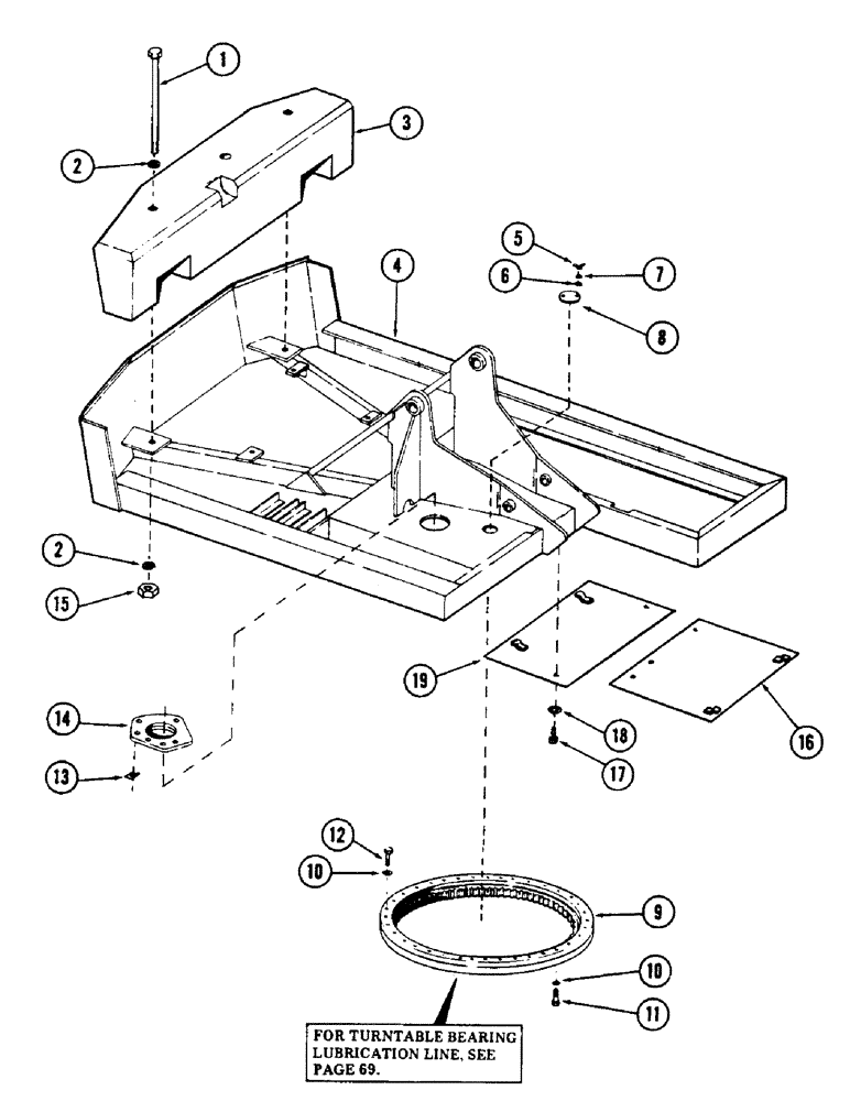 Схема запчастей Case 50 - (064) - TURNTABLE, COUNTERWEIGHT, BEARING AND ATTACHING PARTS, (USED ON UNITS W/ SN. 6279926-6280344) (39) - FRAMES AND BALLASTING