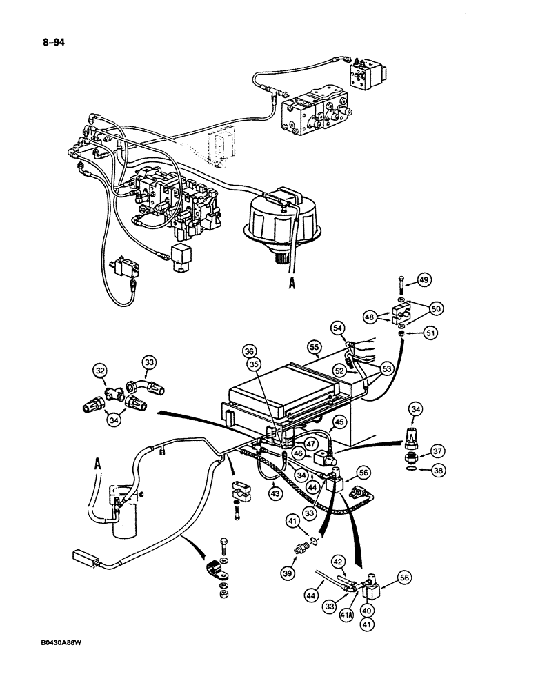 Схема запчастей Case 125B - (8-094) - HYDRAULIC COMPONENTS LEAK RETURN CIRCUIT, LINES TO RESERVOIR, P.I.N. 74251 THROUGH 74630 (08) - HYDRAULICS