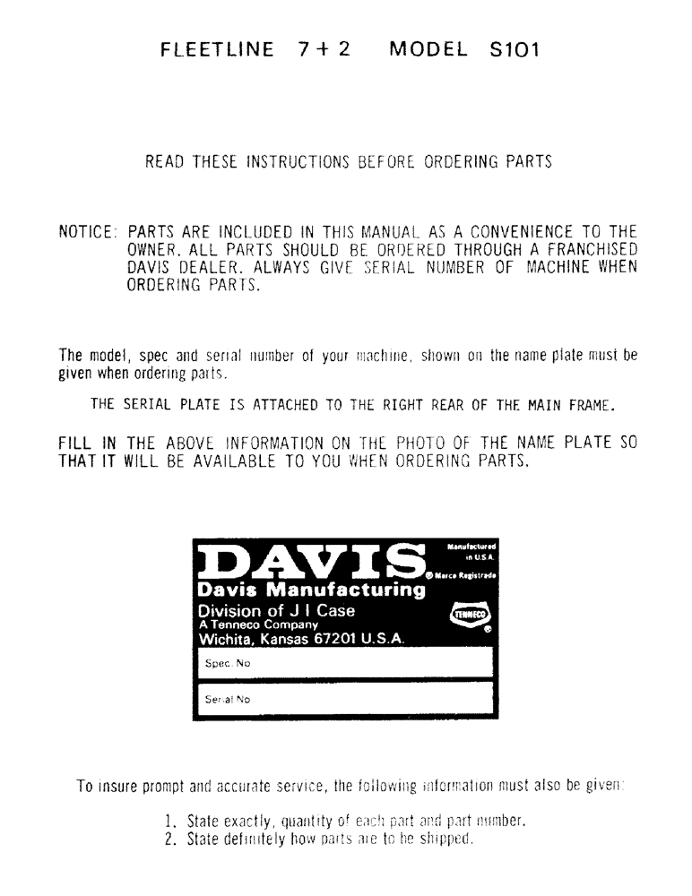 Схема запчастей Case S101 - (01) - REPAIR PARTS CATALOG 