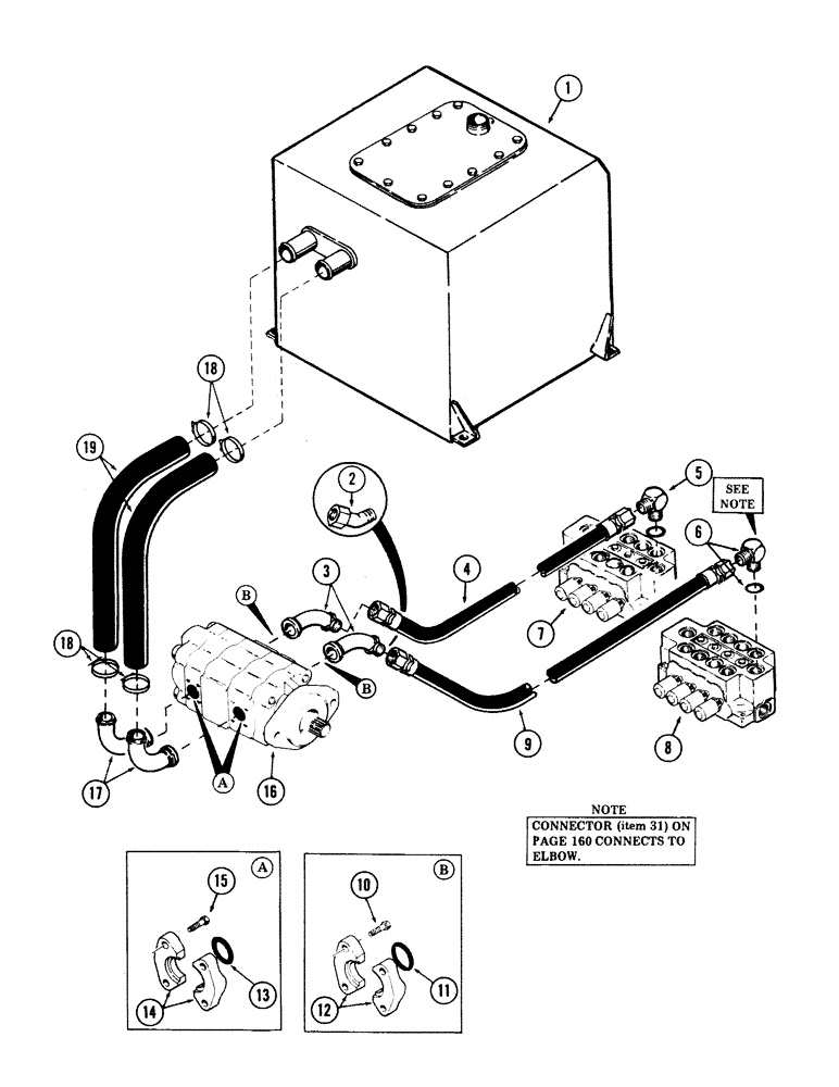 Схема запчастей Case 40 - (154) - TANK TO PUMP TO VALVE TUBING (35) - HYDRAULIC SYSTEMS