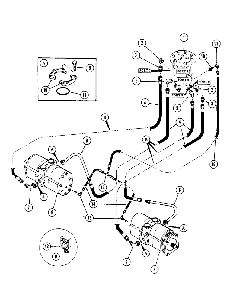 Схема запчастей Case 50 - (188) - LOWER TRACK DRIVE MOTOR TUBING AND DRAIN, (USED ON UNITS W/ SN. 6280259 & AFTER)(SN. 6279926 & AFTER (35) - HYDRAULIC SYSTEMS