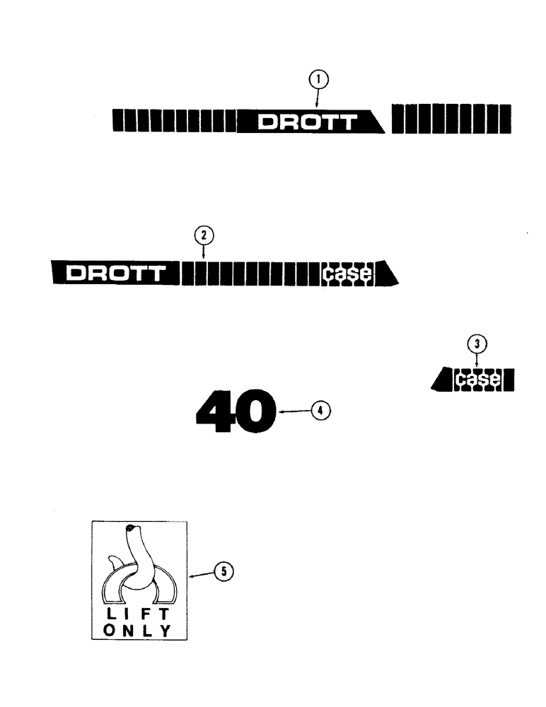 Схема запчастей Case 40 - (262) - DECALS, (USED ON DOMESTIC UNITS) (90) - PLATFORM, CAB, BODYWORK AND DECALS