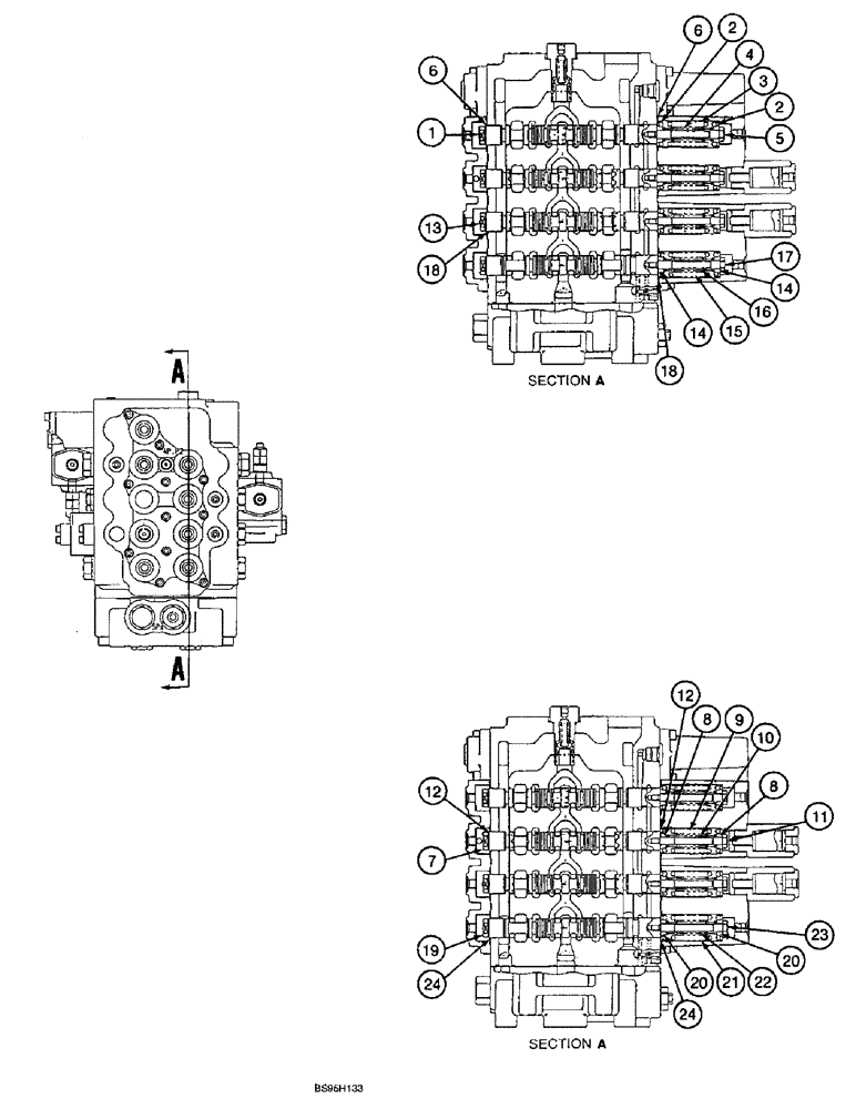 Схема запчастей Case 9060B - (8-116) - CONTROL VALVE, MAIN PILOT VALVES, FOUR-SPOOL VALVE BANK (08) - HYDRAULICS