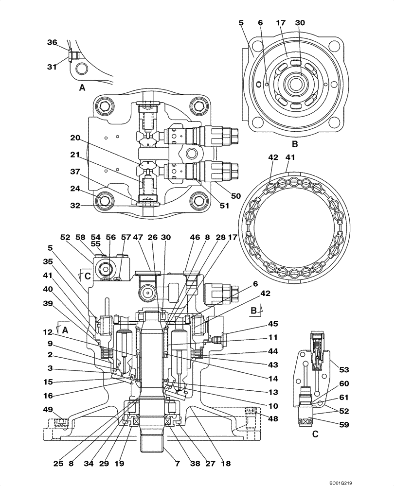 Схема запчастей Case CX800 - (08-63) - MOTOR ASSY - SWING (08) - HYDRAULICS