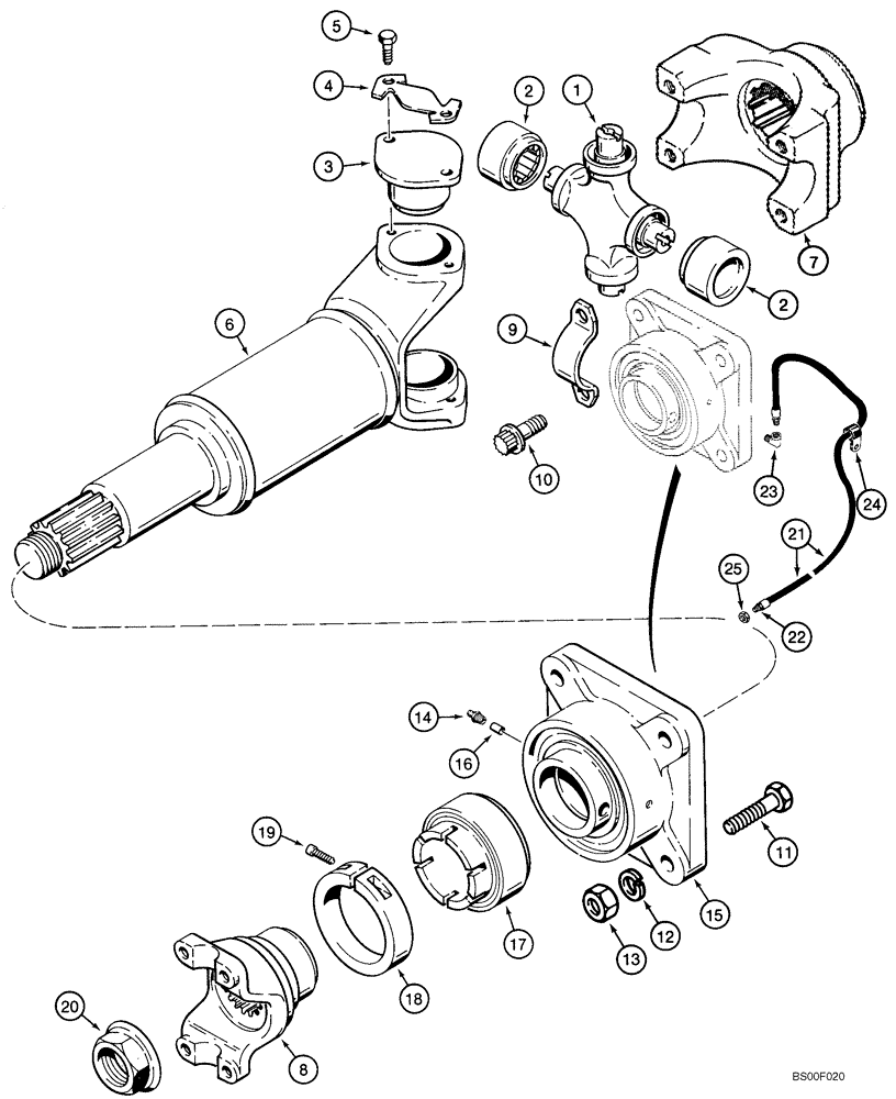 Схема запчастей Case 821C - (06-25) - DRIVE SHAFT, FRONT - BEARING, SUPPORT AND LUBE LINE (Dec 22 2009 4:25PM) (06) - POWER TRAIN