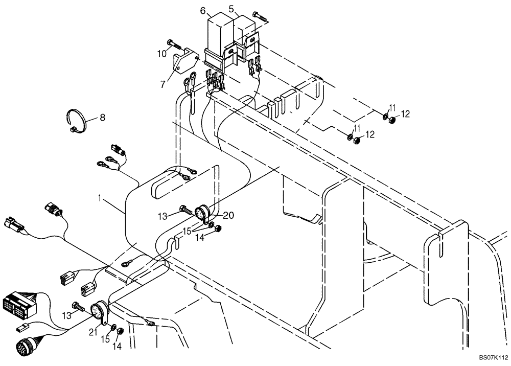 Схема запчастей Case 21E - (32.142[2987292000]) - CABLE HARNESS INSTALLATION REAR CARRIAGE (55) - ELECTRICAL SYSTEMS