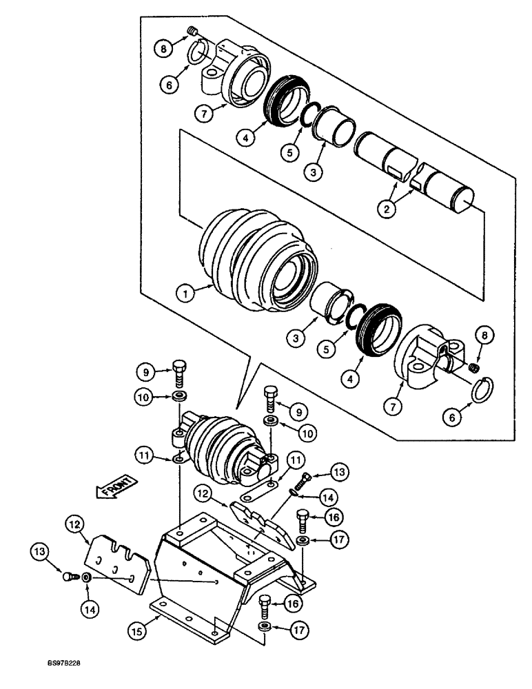 Схема запчастей Case 9030B - (5-14) - TRACK CARRIER ROLLER, TIMBER KING MODELS (11) - TRACKS/STEERING