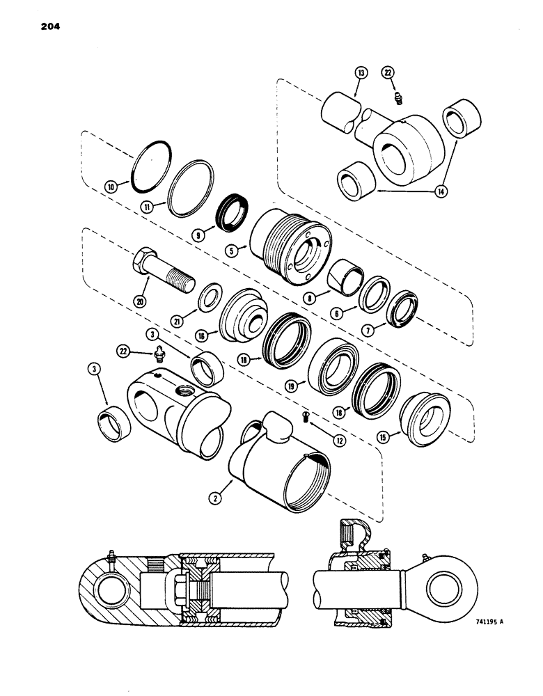 Схема запчастей Case 450 - (204) - G34345 TILT CYLINDER - ANGLE TILT DOZER, GLAND OR TUBE IS STAMPED WITH CYLINDER PART NUMBER (07) - HYDRAULIC SYSTEM