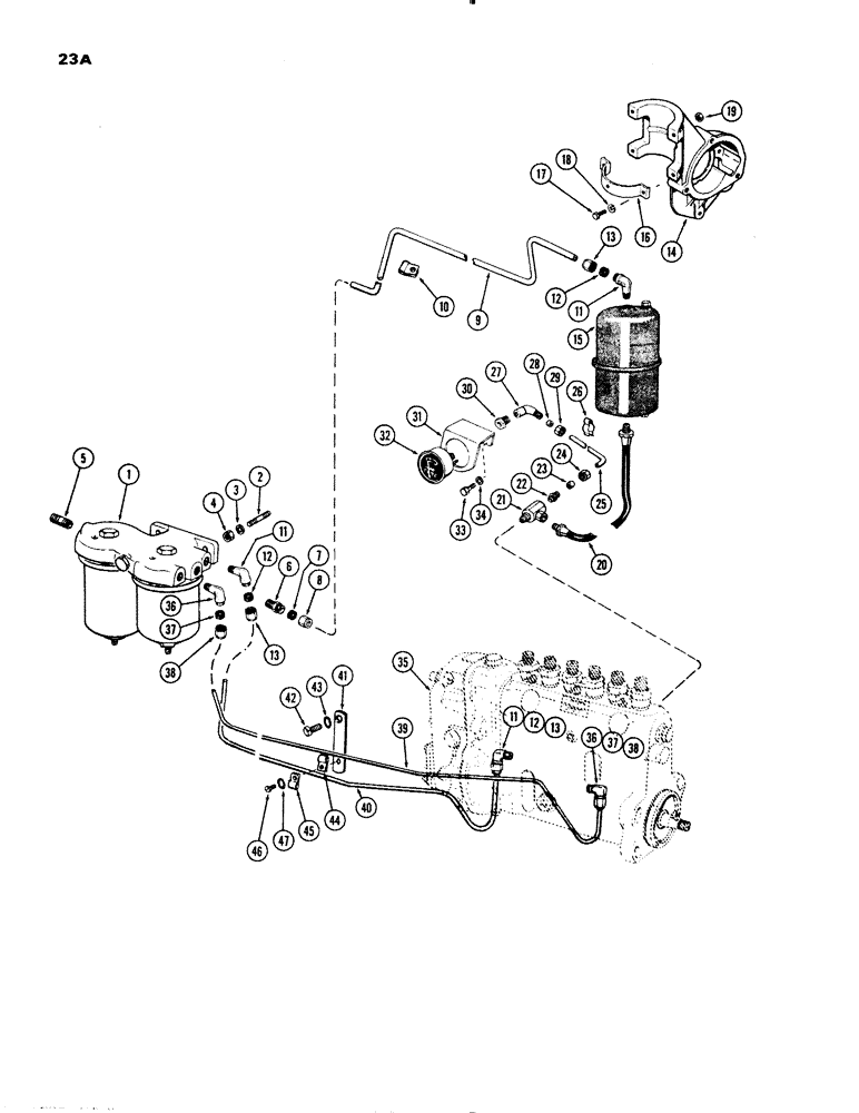 Схема запчастей Case 1150 - (023A) - FUEL INJECTION FILTER SYSTEM, (401) DIESEL ENGINE, 3 STAGE FILTERING SYSTEM (01) - ENGINE