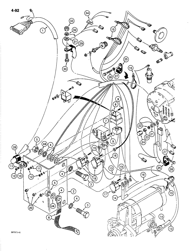 Схема запчастей Case 780C - (4-092) - 24 VOLT ELECTRICAL CIRCUIT, FRONT HARNESS AND CONNECTIONS (04) - ELECTRICAL SYSTEMS