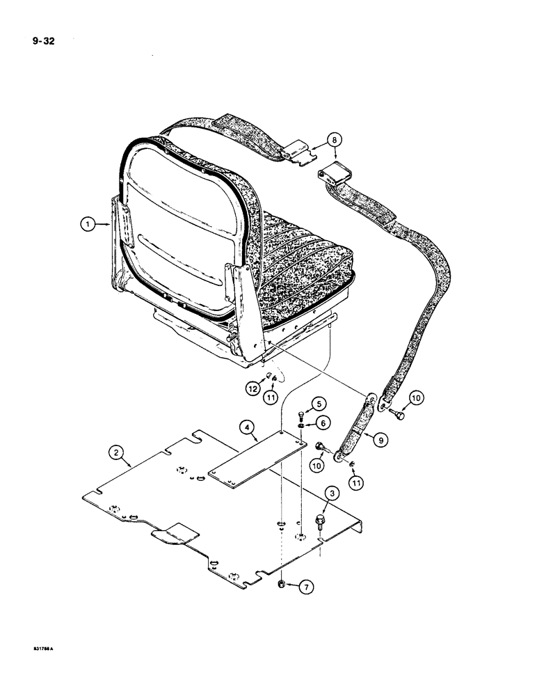 Схема запчастей Case 550 - (9-32) - SUSPENSION SEAT MOUNTING AND SEAT BELT (09) - CHASSIS/ATTACHMENTS