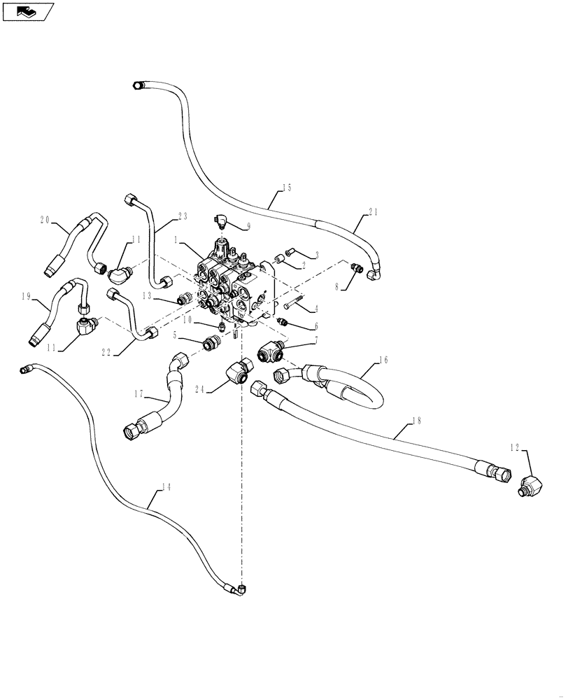 Схема запчастей Case 580SN WT - (35.701.09[01]) - HYDRAULICS - VALVE, LOADER CONTROL (3 SPOOL, PILOT CONTROLS (580SN, 580SN WT, 590SN) (35) - HYDRAULIC SYSTEMS