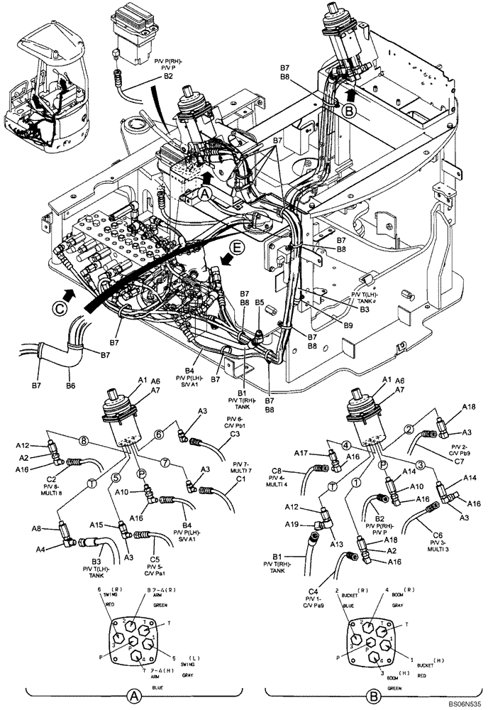 Схема запчастей Case CX17B - (01-030[00]) - HYDRAULICS - REMOTE CONTROL LINES (PU64H00022F1, PU68H00033F1, 28F1, 34F1) (35) - HYDRAULIC SYSTEMS