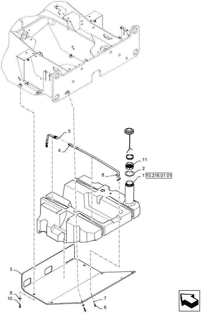 Схема запчастей Case 521F - (10.216.01) - FUEL TANK IINSTALLATION (10) - ENGINE