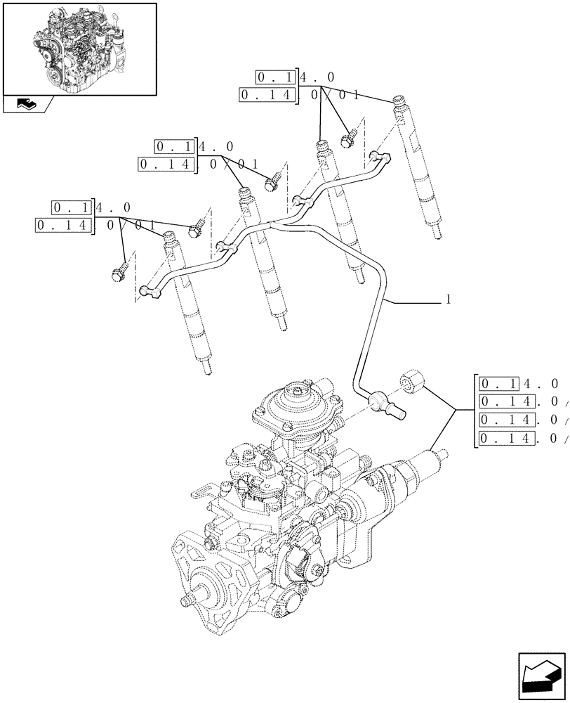 Схема запчастей Case 321E - (0.20.4) - INJECTION EQUIPMENT - PIPING (01) - ENGINE