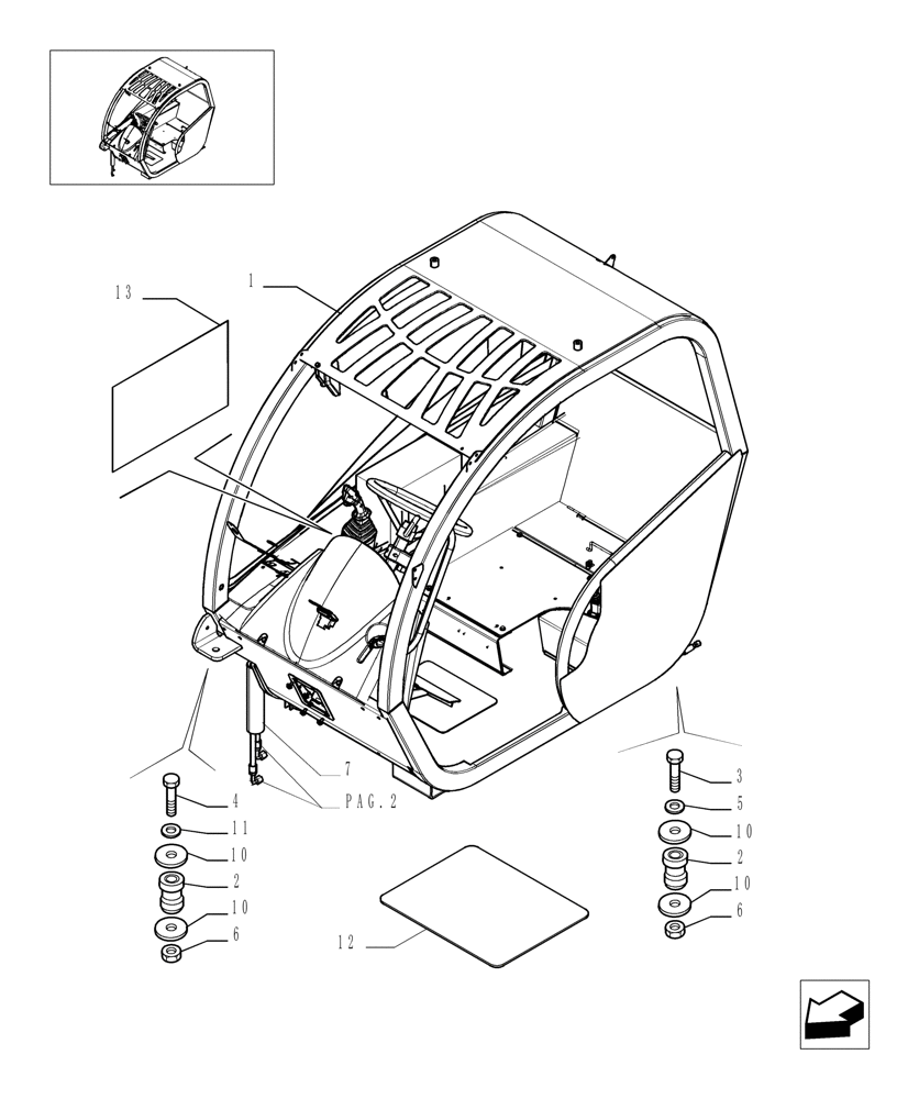 Схема запчастей Case TX742 - (9.00580[01]) - ROPS CANOPY - STRUCTURE - OPTIONAL CODE 749260001 - VERSION (02) (90) - PLATFORM, CAB, BODYWORK AND DECALS