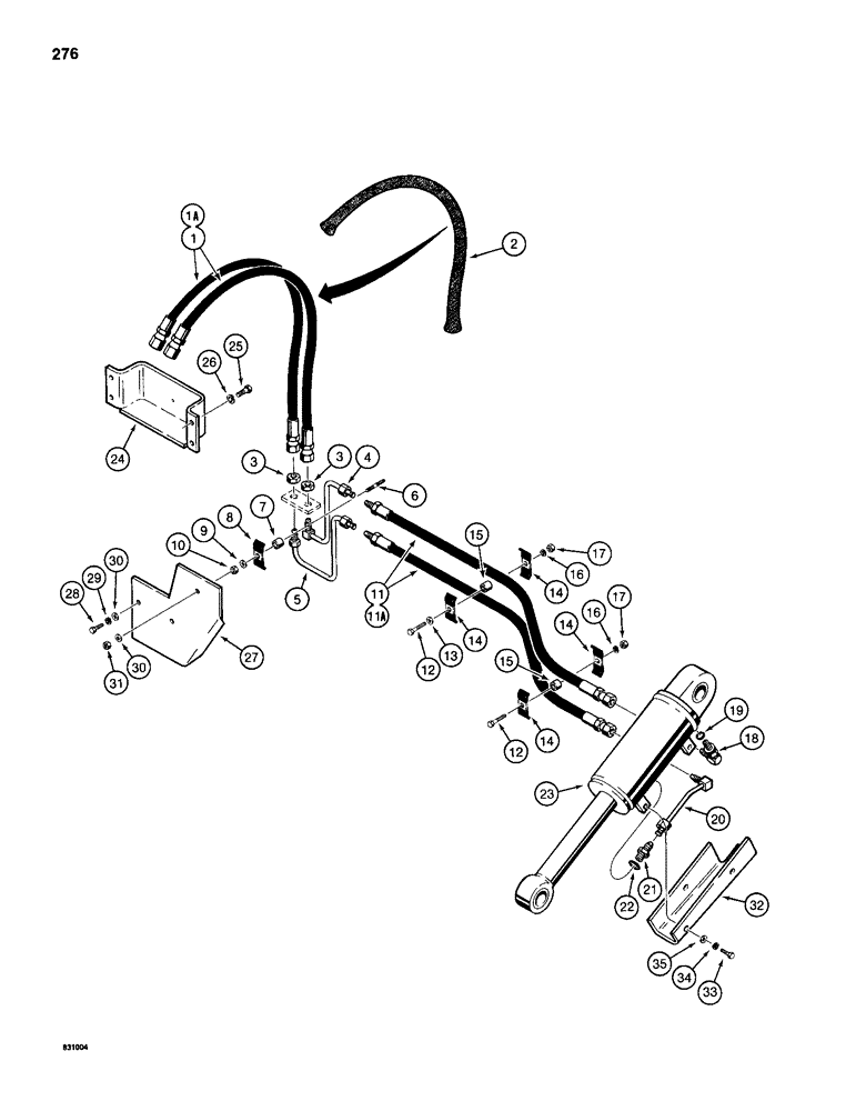 Схема запчастей Case 1150D - (276) - TILT HYDRAULIC CIRCUIT - TILT DOZER MODELS, GRILLE TO CYLINDER (08) - HYDRAULICS