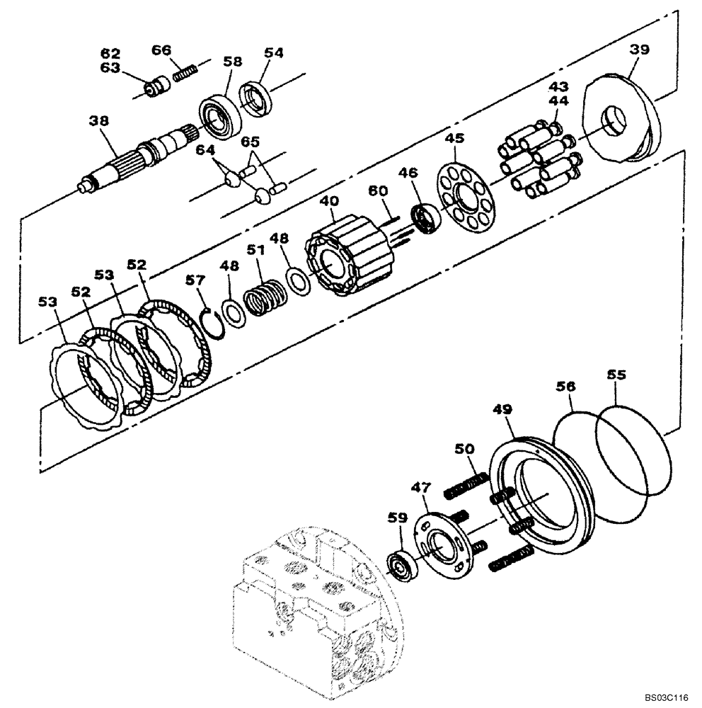 Схема запчастей Case CX80 - (06-03) - MOTOR ASSY - TRAVEL, INLET AND OUTLET (06) - POWER TRAIN